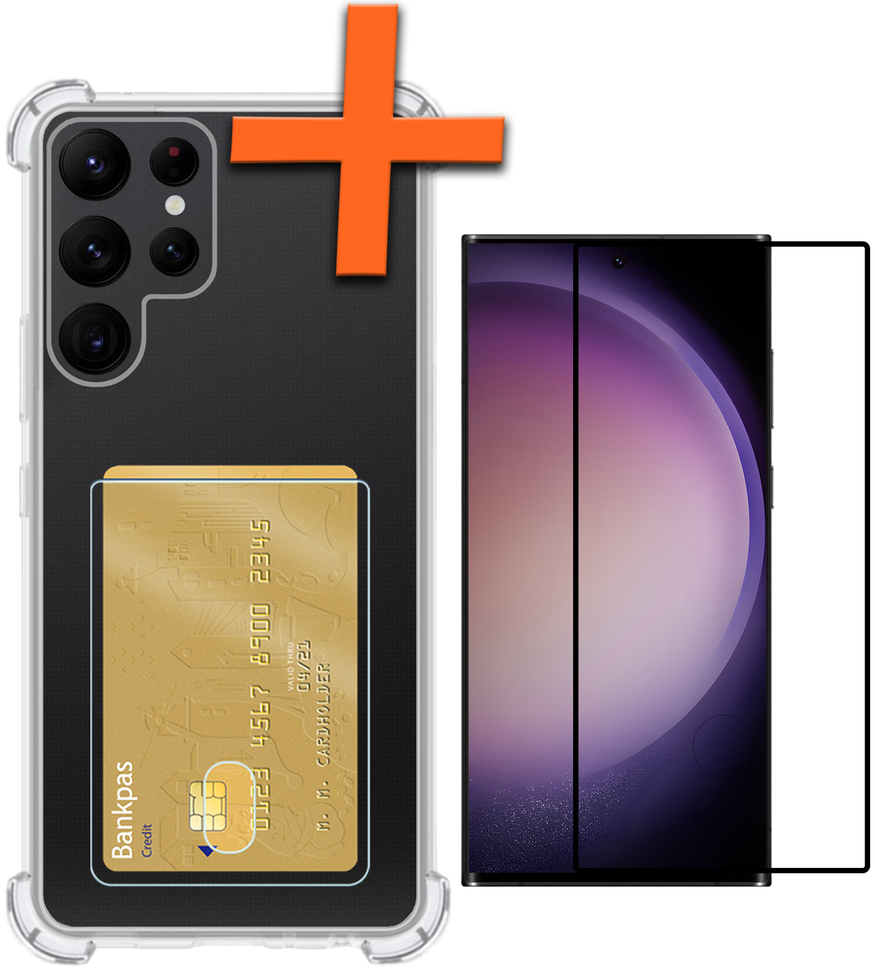 Nomfy Hoesje Geschikt voor Samsung S23 Ultra Hoesje Pasjeshouder Shockproof Pas Houder Met Screenprotector - Hoesje Geschikt voor Samsung Galaxy S23 Ultra Hoes Met Kaarthouder - Transparant