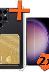 Nomfy Hoesje Geschikt voor Samsung S23 Ultra Hoesje Pasjeshouder Shockproof Pas Houder Met 2x Screenprotector - Hoesje Geschikt voor Samsung Galaxy S23 Ultra Hoes Met Kaarthouder - Transparant