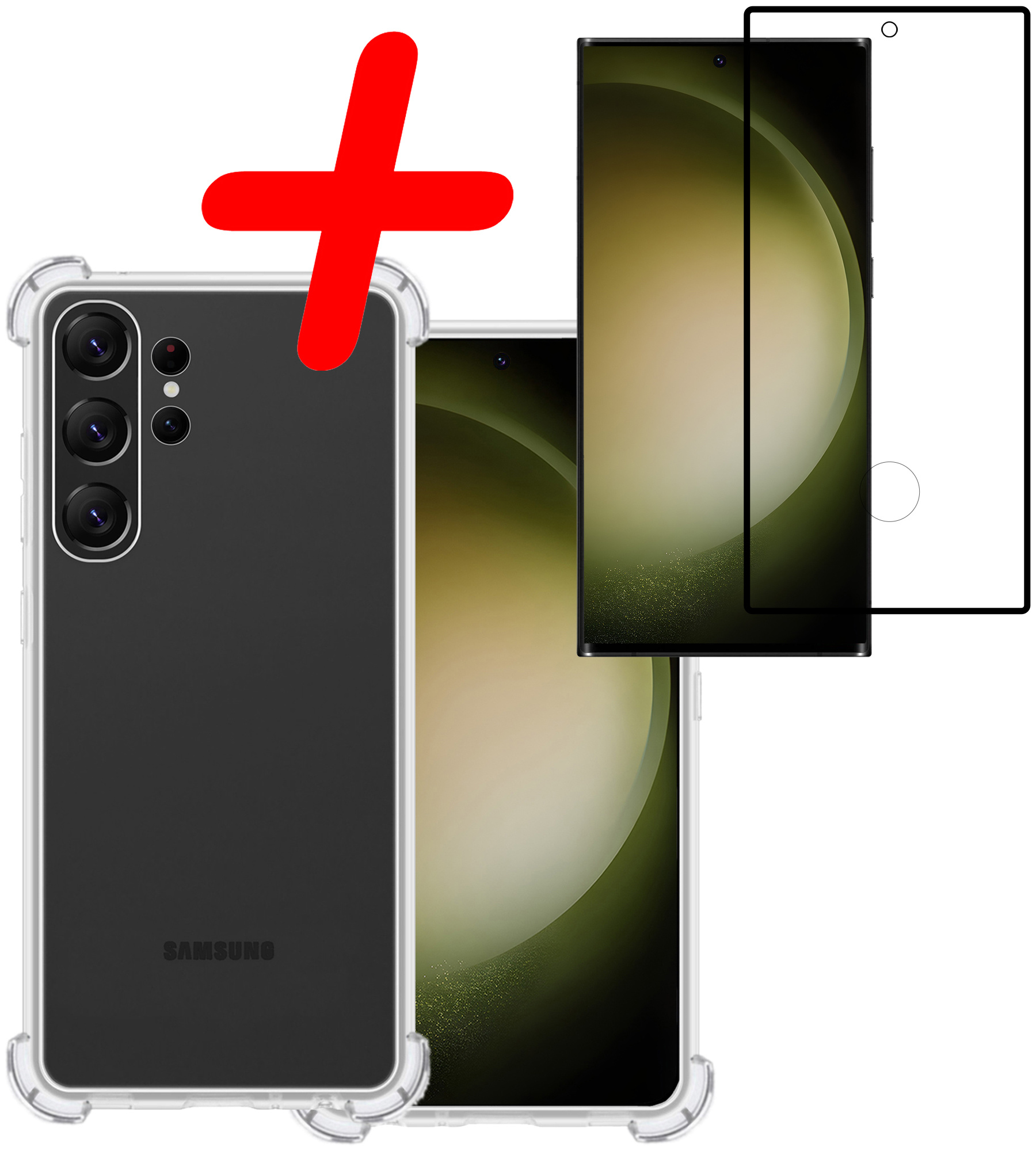 BASEY. Hoes Geschikt voor Samsung S23 Ultra Hoesje Shock Proof Case Hoes Siliconen Met Screenprotector - Hoesje Geschikt voor Samsung Galaxy S23 Ultra Hoes Cover Shockproof - Transparant