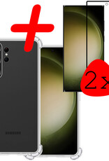 BASEY. Hoes Geschikt voor Samsung S23 Ultra Hoesje Shock Proof Case Hoes Siliconen Met 2x Screenprotector - Hoesje Geschikt voor Samsung Galaxy S23 Ultra Hoes Cover Shockproof - Transparant