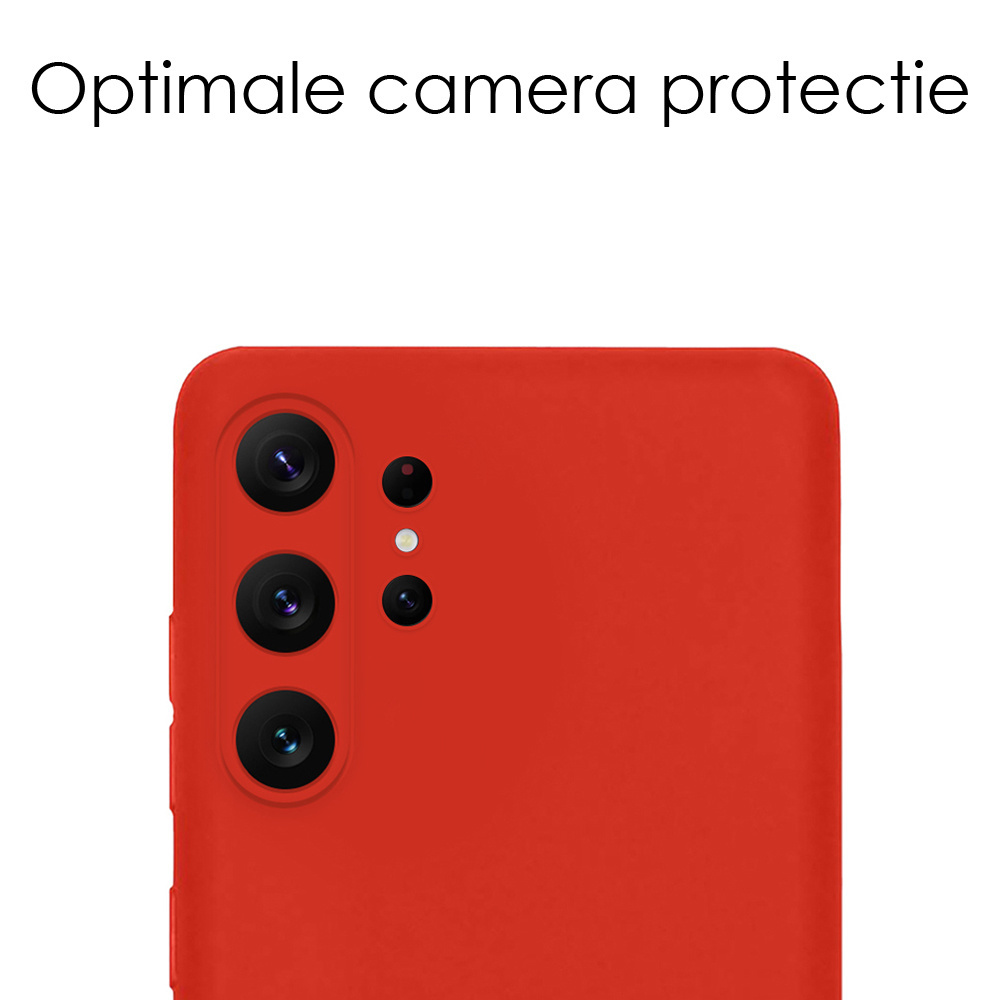 NoXx Hoes Geschikt voor Samsung S23 Ultra Hoesje Cover Siliconen Back Case Hoes Met Screenprotector - Rood