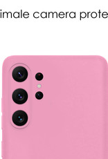 NoXx Hoes Geschikt voor Samsung S23 Ultra Hoesje Cover Siliconen Back Case Hoes Met Screenprotector - Lichtroze