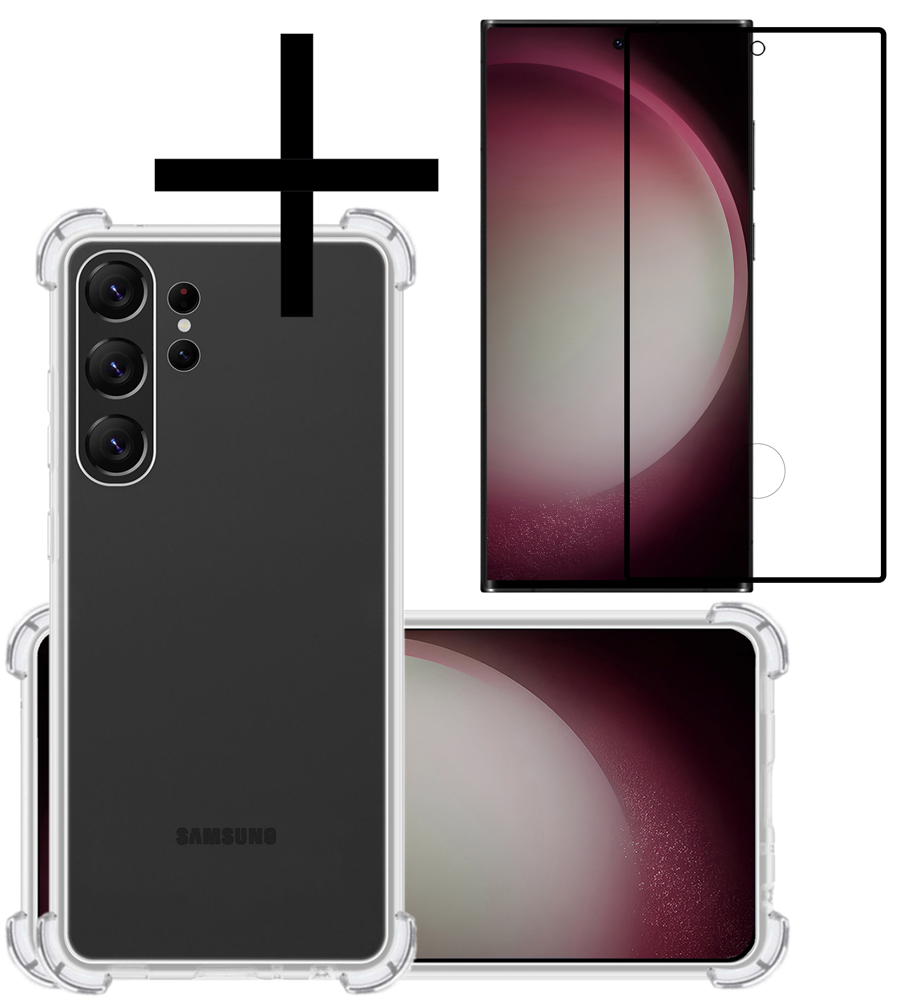 NoXx Hoes Geschikt voor Samsung S23 Ultra Hoesje Siliconen Cover Shock Proof Back Case Shockproof Hoes Met Screenprotector - Transparant