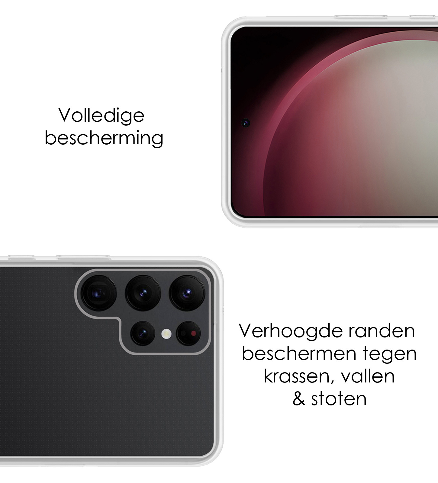 NoXx Hoes Geschikt voor Samsung S23 Ultra Hoesje Cover Siliconen Back Case Hoes Met Screenprotector - Transparant