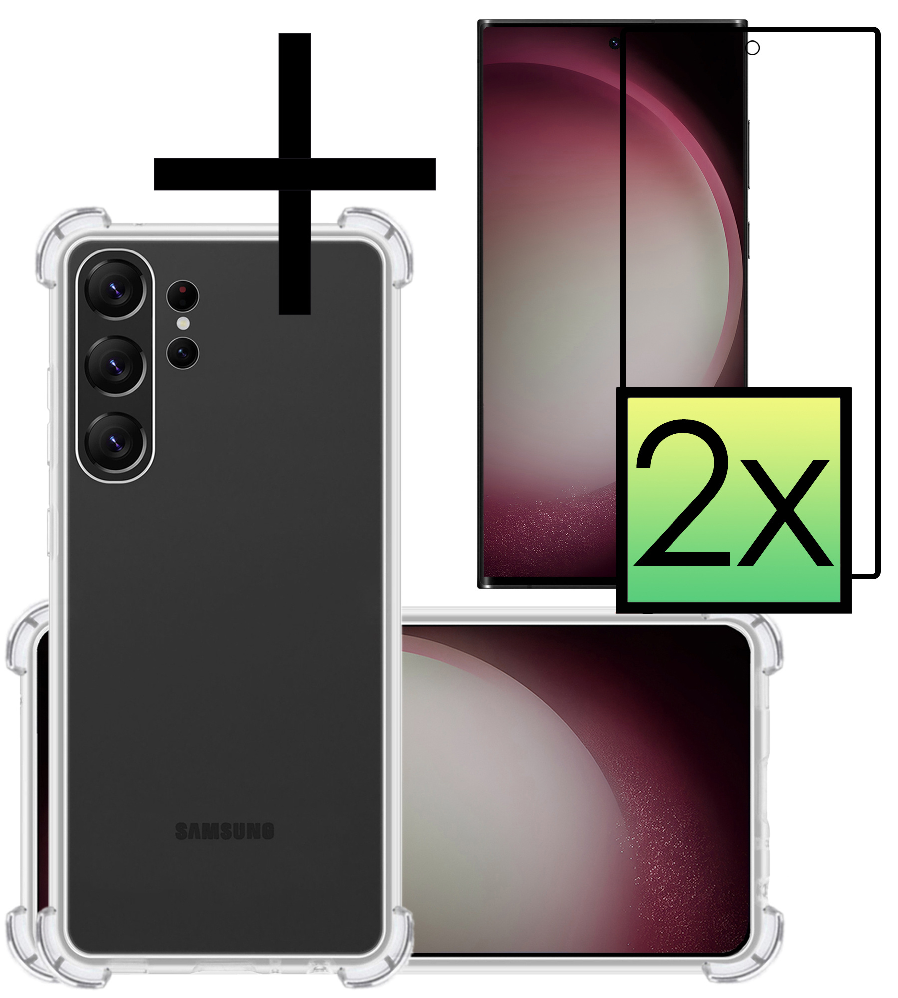 NoXx Hoes Geschikt voor Samsung S23 Ultra Hoesje Siliconen Cover Shock Proof Back Case Shockproof Hoes Met 2x Screenprotector - Transparant