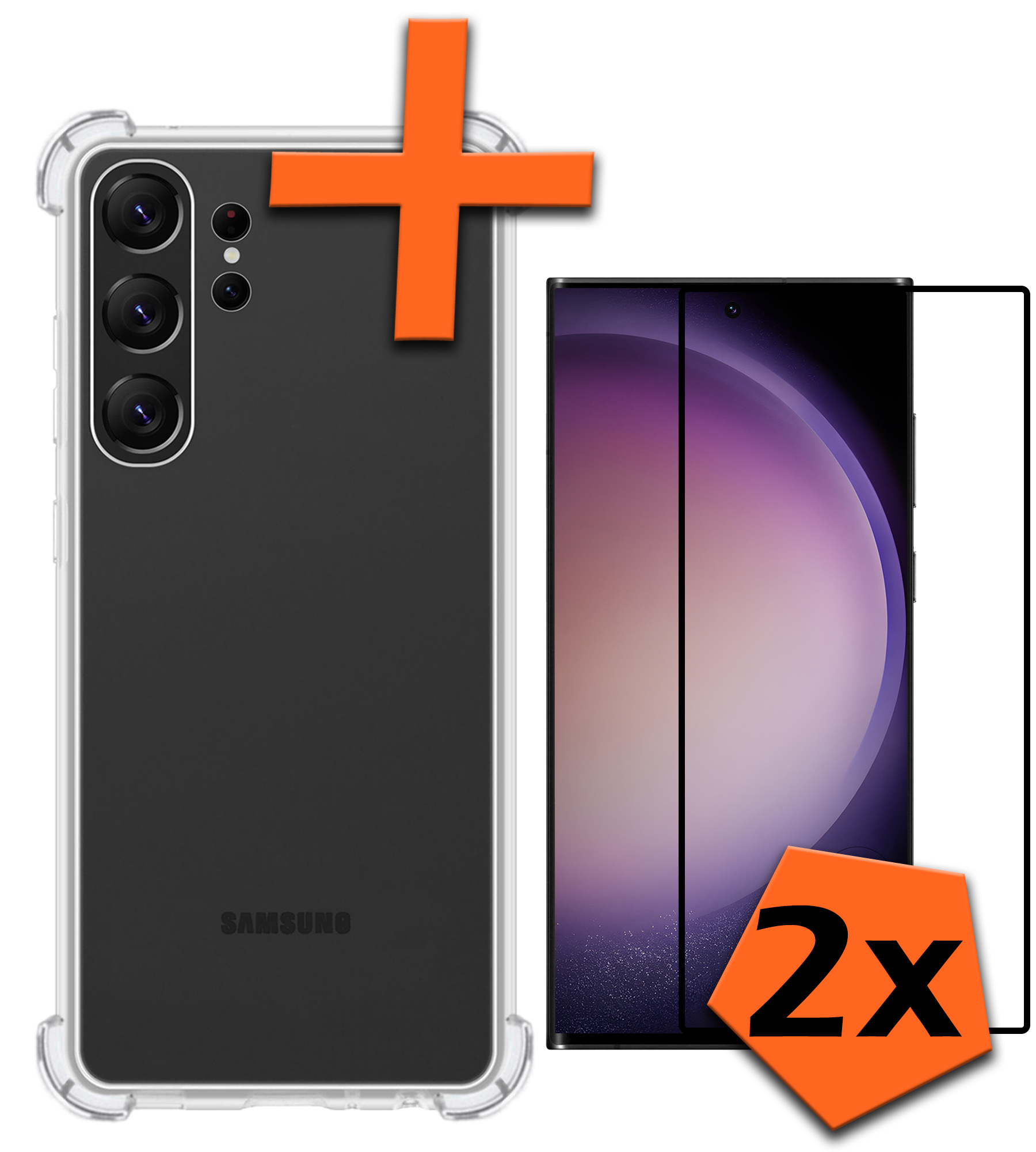 Nomfy Hoesje Geschikt voor Samsung S23 Ultra Hoesje Shock Proof Cover Case Shockproof Met 2x Screenprotector - Hoes Geschikt voor Samsung Galaxy S23 Ultra Hoes Siliconen Back Case - Transparant