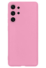 NoXx Hoes Geschikt voor Samsung S23 Ultra Hoesje Cover Siliconen Back Case Hoes Met 2x Screenprotector - Lichtroze