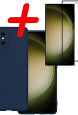 BASEY. Hoes Geschikt voor Samsung S23 Ultra Hoesje Siliconen Back Cover Case Met Screenprotector - Hoesje Geschikt voor Samsung Galaxy S23 Ultra Hoes Cover Hoesje - Donkerblauw