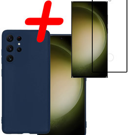 BASEY. BASEY. Samsung Galaxy S23 Ultra Hoesje Siliconen Met Screenprotector - Donkerblauw
