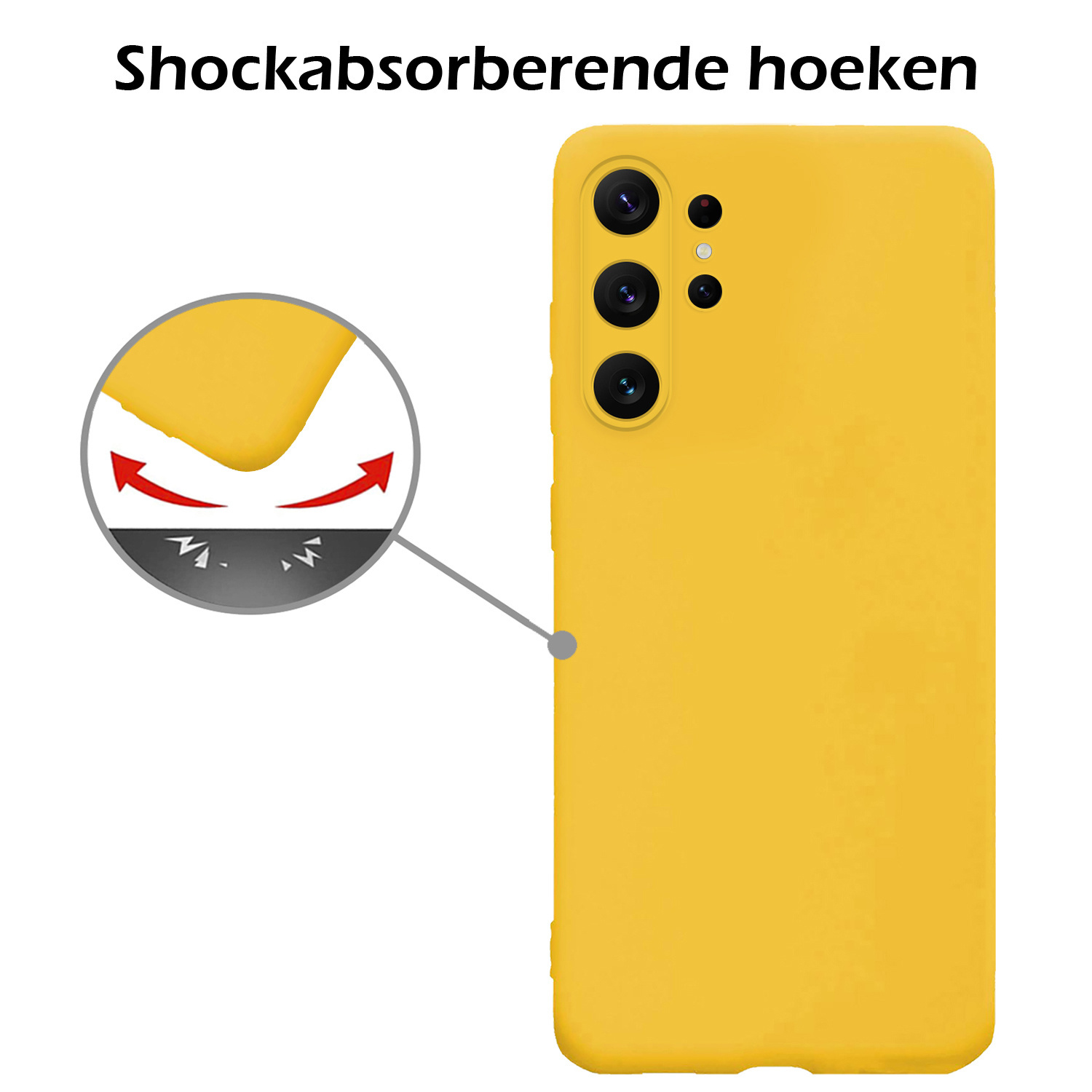 Nomfy Hoesje Geschikt voor Samsung S23 Ultra Hoesje Siliconen Cover Case Met Screenprotector - Hoes Geschikt voor Samsung Galaxy S23 Ultra Hoes Back Case - Geel