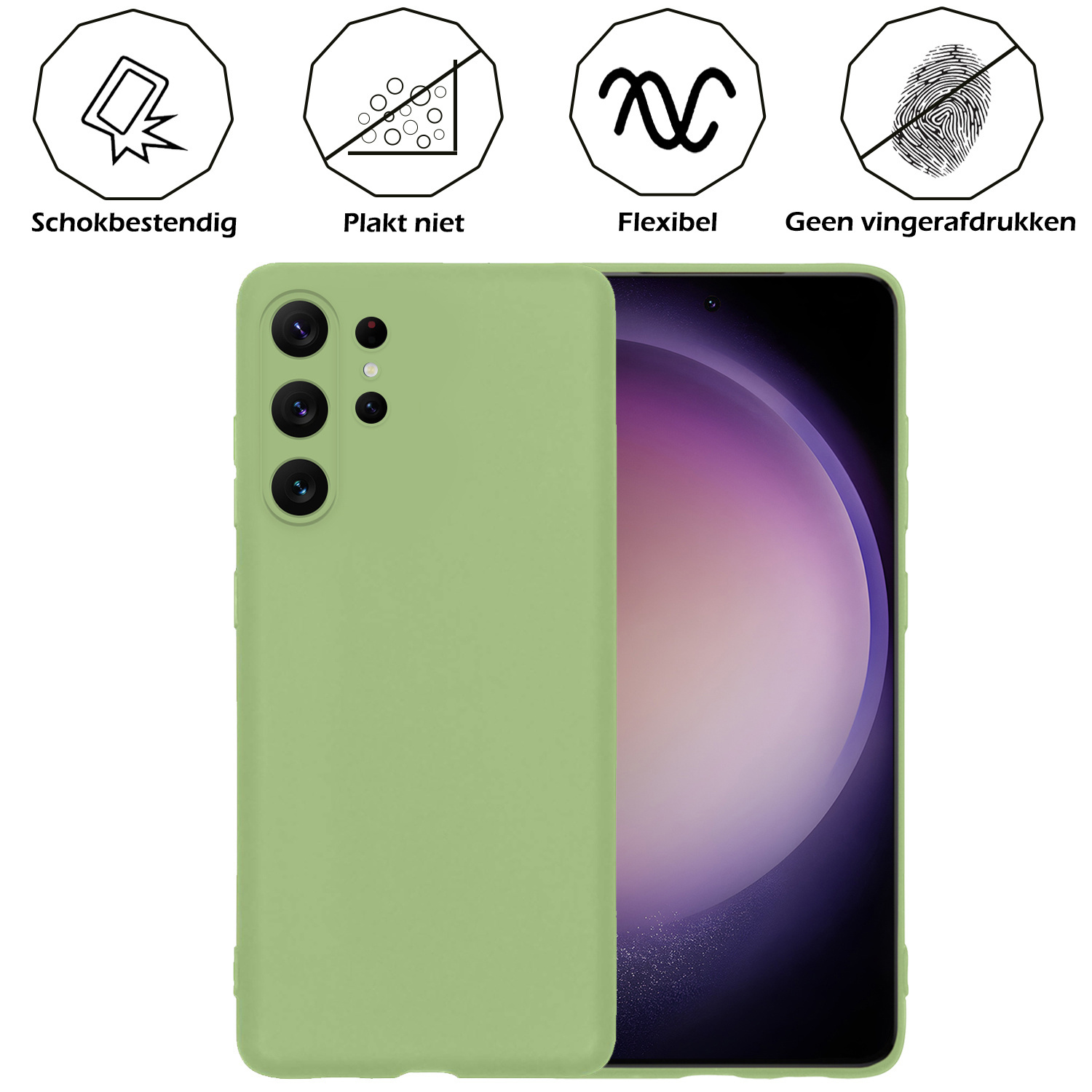 Samsung S23 Ultra Hoesje Siliconen Case Back Cover Met Screenprotector Samsung Galaxy S23 Ultra Hoes Cover Silicone - Groen