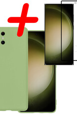 BASEY. Hoes Geschikt voor Samsung S23 Ultra Hoesje Siliconen Back Cover Case Met Screenprotector - Hoesje Geschikt voor Samsung Galaxy S23 Ultra Hoes Cover Hoesje - Groen