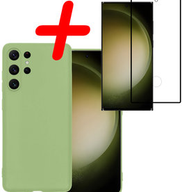 BASEY. BASEY. Samsung Galaxy S23 Ultra Hoesje Siliconen Met Screenprotector - Groen