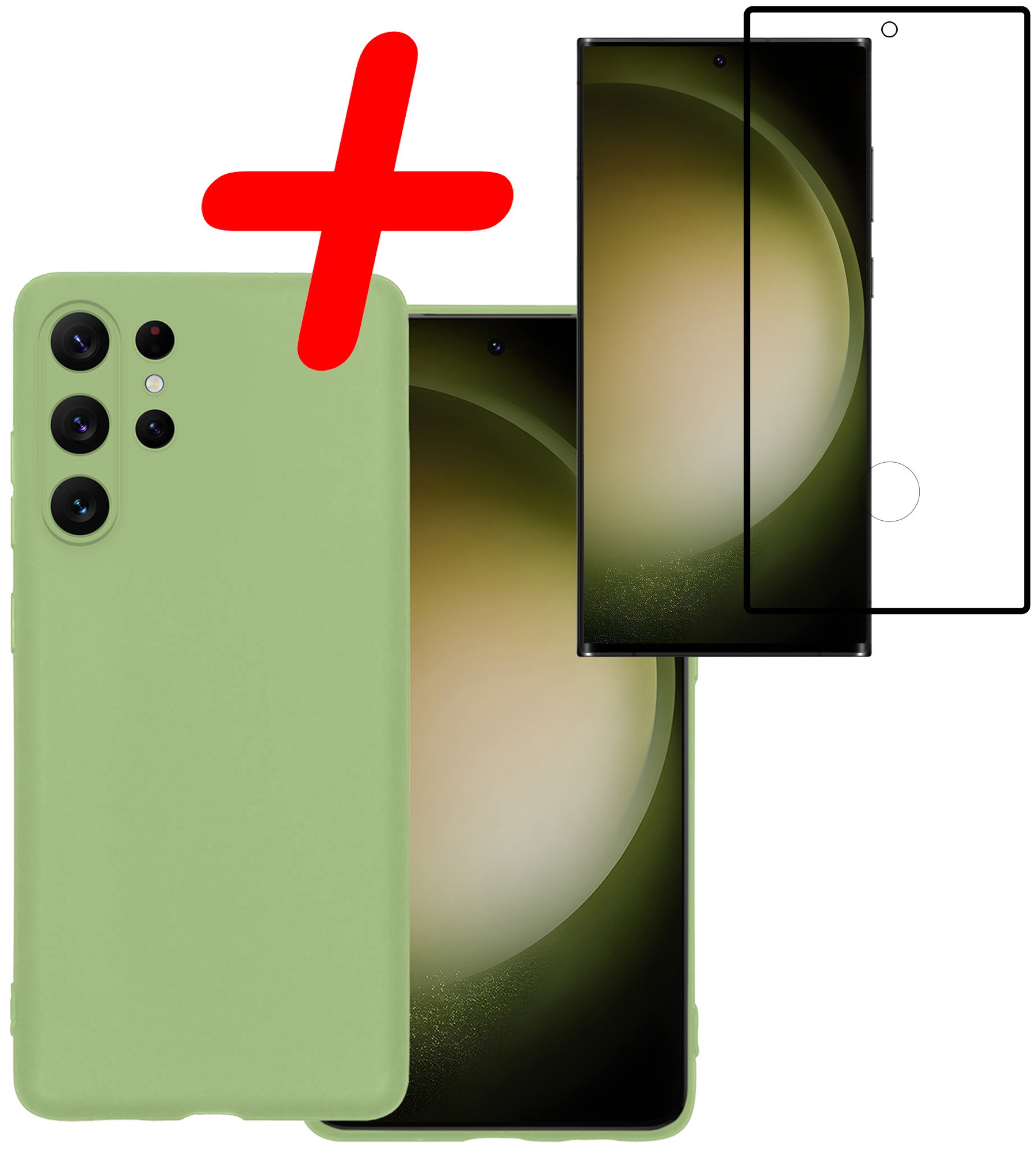 BASEY. Hoes Geschikt voor Samsung S23 Ultra Hoesje Siliconen Back Cover Case Met Screenprotector - Hoesje Geschikt voor Samsung Galaxy S23 Ultra Hoes Cover Hoesje - Groen