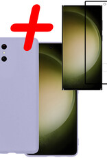 BASEY. Hoes Geschikt voor Samsung S23 Ultra Hoesje Siliconen Back Cover Case Met Screenprotector - Hoesje Geschikt voor Samsung Galaxy S23 Ultra Hoes Cover Hoesje - Lila