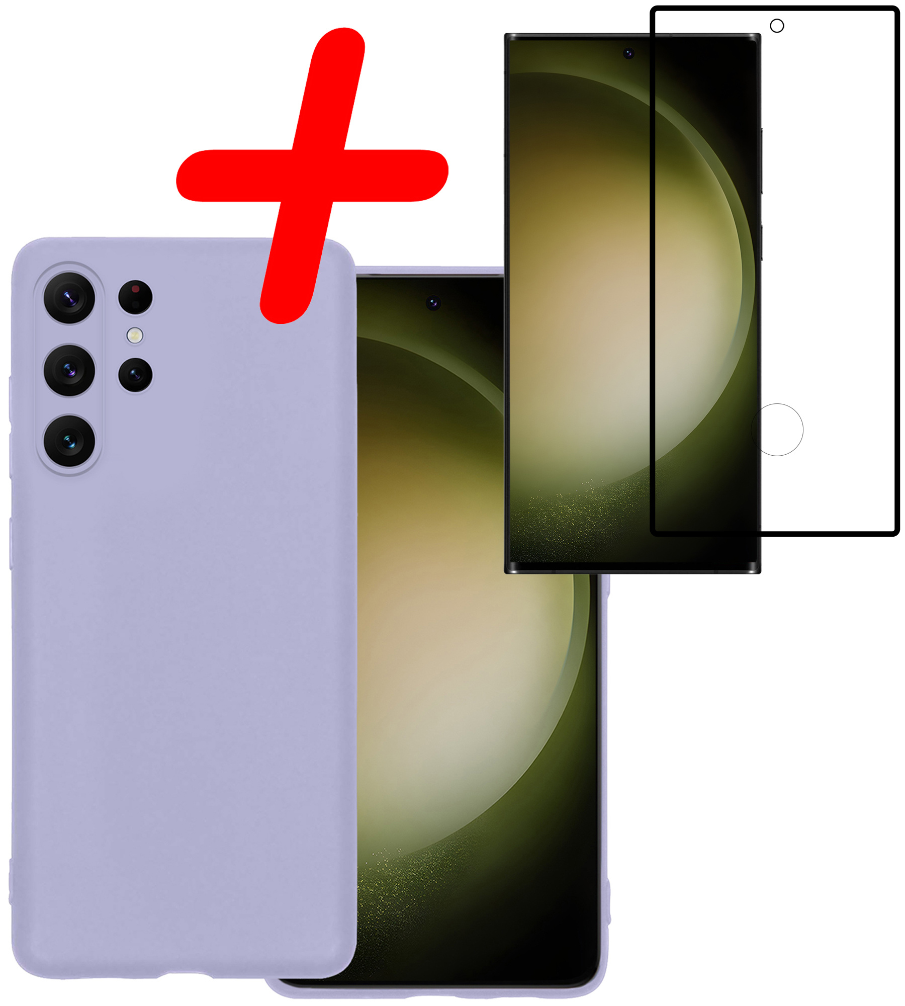 BASEY. Hoes Geschikt voor Samsung S23 Ultra Hoesje Siliconen Back Cover Case Met Screenprotector - Hoesje Geschikt voor Samsung Galaxy S23 Ultra Hoes Cover Hoesje - Lila