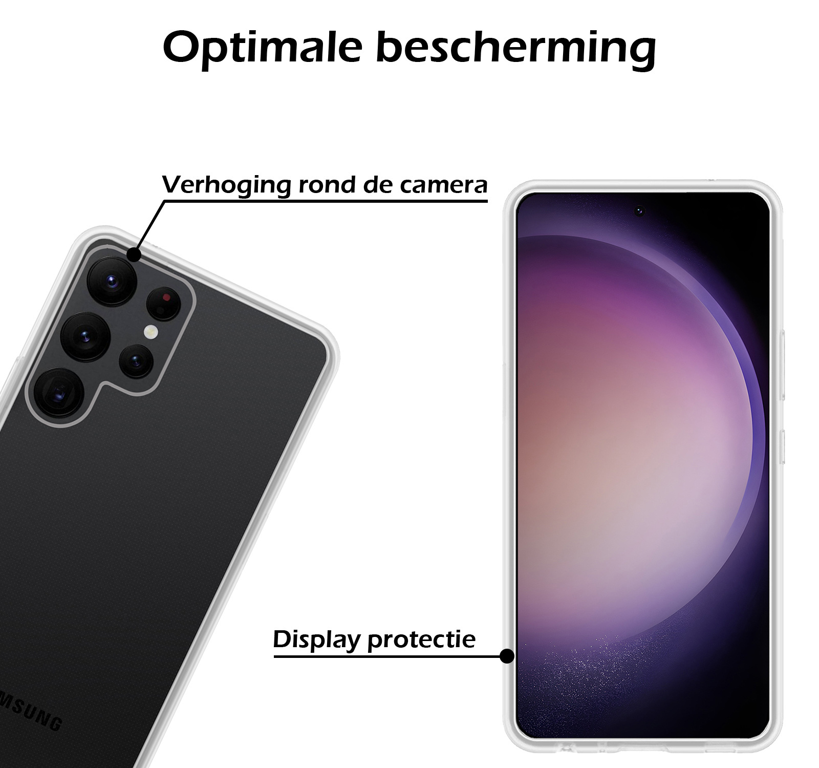 Nomfy Hoesje Geschikt voor Samsung S23 Ultra Hoesje Siliconen Cover Case Met Screenprotector - Hoes Geschikt voor Samsung Galaxy S23 Ultra Hoes Back Case - Transparant
