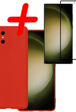 BASEY. Hoes Geschikt voor Samsung S23 Ultra Hoesje Siliconen Back Cover Case Met Screenprotector - Hoesje Geschikt voor Samsung Galaxy S23 Ultra Hoes Cover Hoesje - Rood
