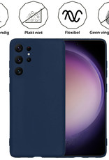 Nomfy Hoesje Geschikt voor Samsung S23 Ultra Hoesje Siliconen Cover Case Met 2x Screenprotector - Hoes Geschikt voor Samsung Galaxy S23 Ultra Hoes Back Case - Donkerblauw