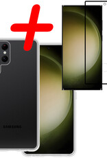 BASEY. Hoes Geschikt voor Samsung S23 Ultra Hoesje Siliconen Back Cover Case Met Screenprotector - Hoesje Geschikt voor Samsung Galaxy S23 Ultra Hoes Cover Hoesje - Transparant