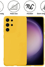 Nomfy Hoesje Geschikt voor Samsung S23 Ultra Hoesje Siliconen Cover Case Met 2x Screenprotector - Hoes Geschikt voor Samsung Galaxy S23 Ultra Hoes Back Case - Geel