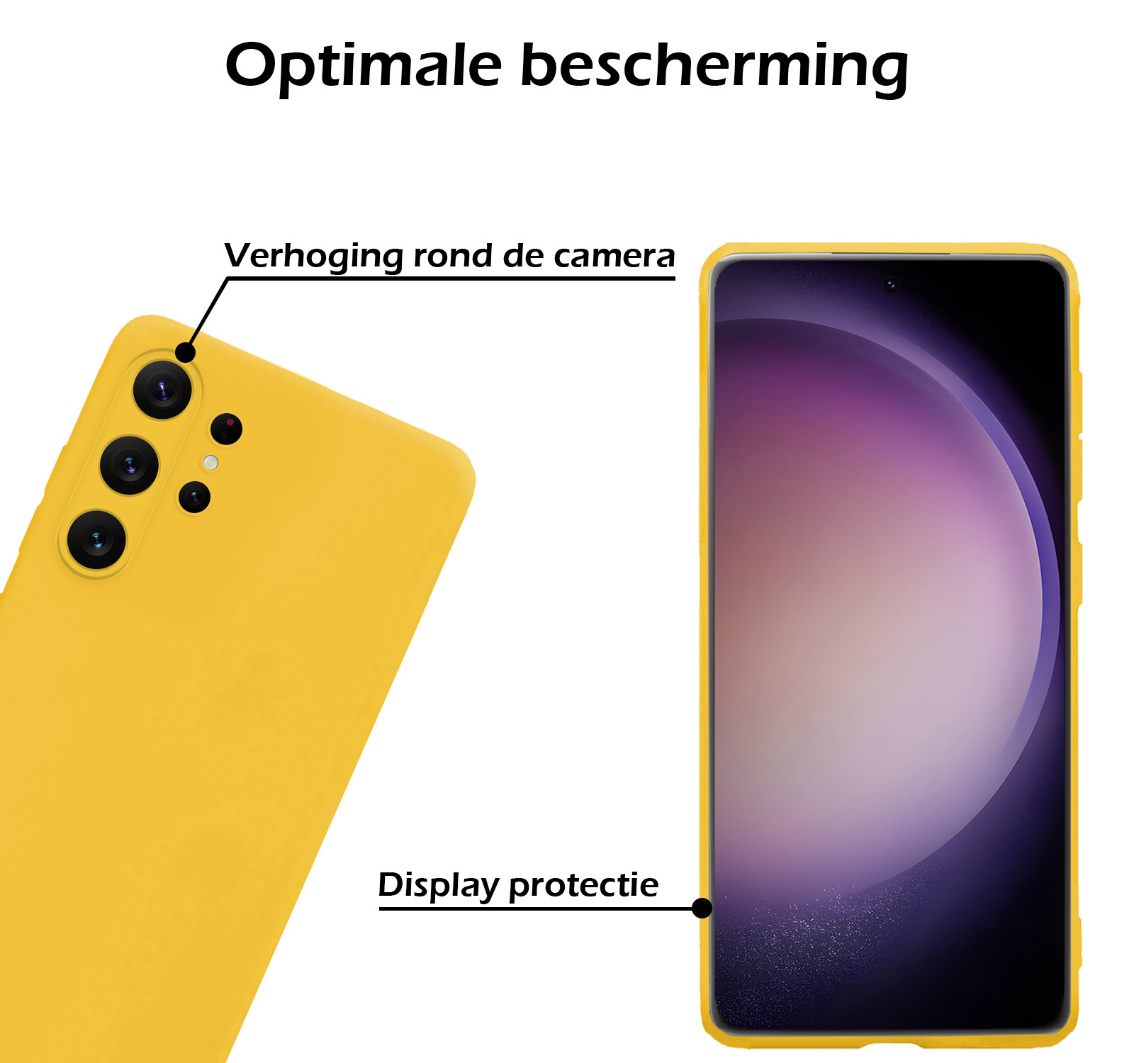 Nomfy Hoesje Geschikt voor Samsung S23 Ultra Hoesje Siliconen Cover Case Met 2x Screenprotector - Hoes Geschikt voor Samsung Galaxy S23 Ultra Hoes Back Case - Geel