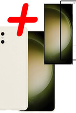 BASEY. Hoes Geschikt voor Samsung S23 Ultra Hoesje Siliconen Back Cover Case Met Screenprotector - Hoesje Geschikt voor Samsung Galaxy S23 Ultra Hoes Cover Hoesje - Wit