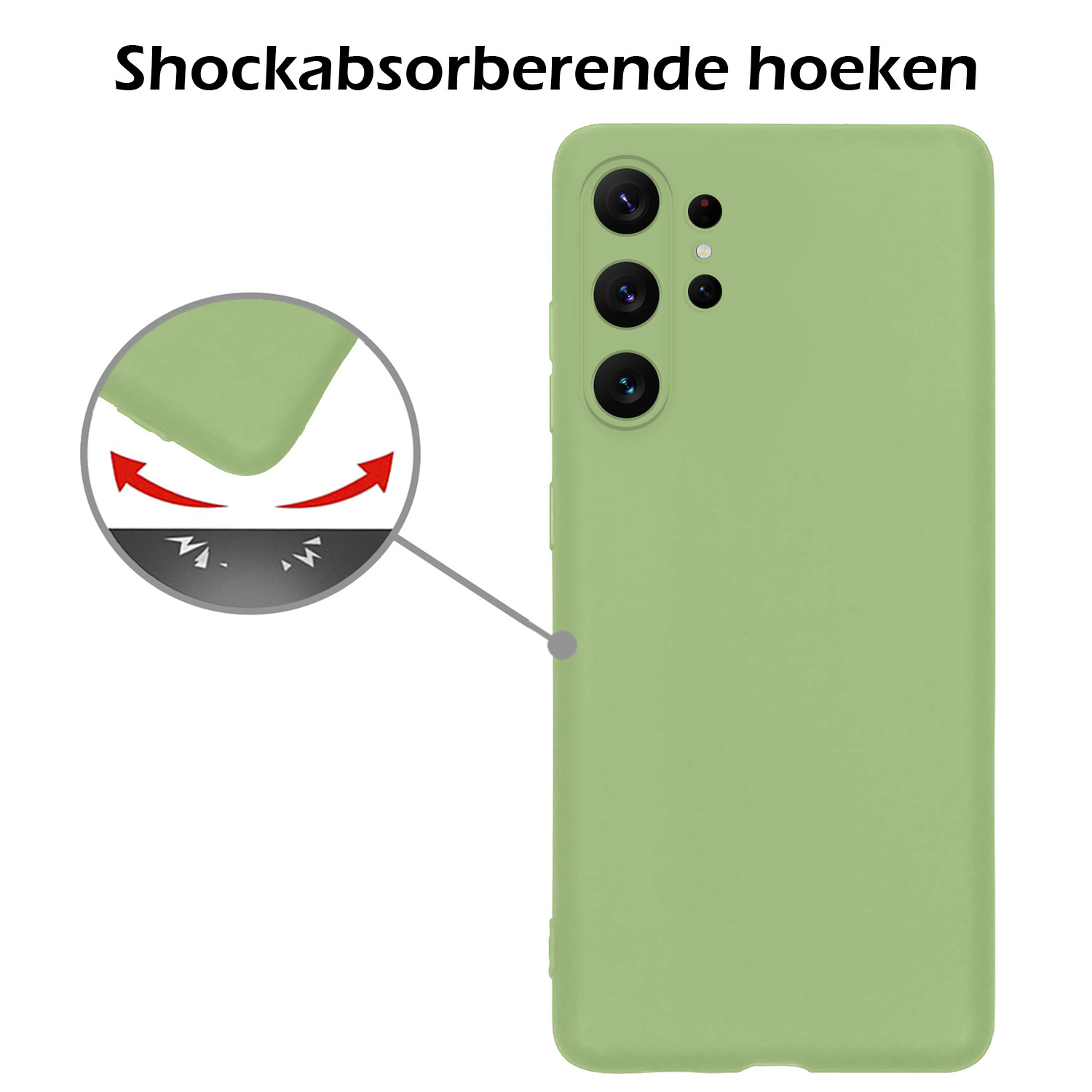 Samsung S23 Ultra Hoesje Siliconen Case Back Cover Met 2x Screenprotector Samsung Galaxy S23 Ultra Hoes Cover Silicone - Groen