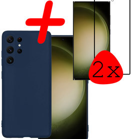 BASEY. BASEY. Samsung Galaxy S23 Ultra Hoesje Siliconen Met 2x Screenprotector - Donkerblauw