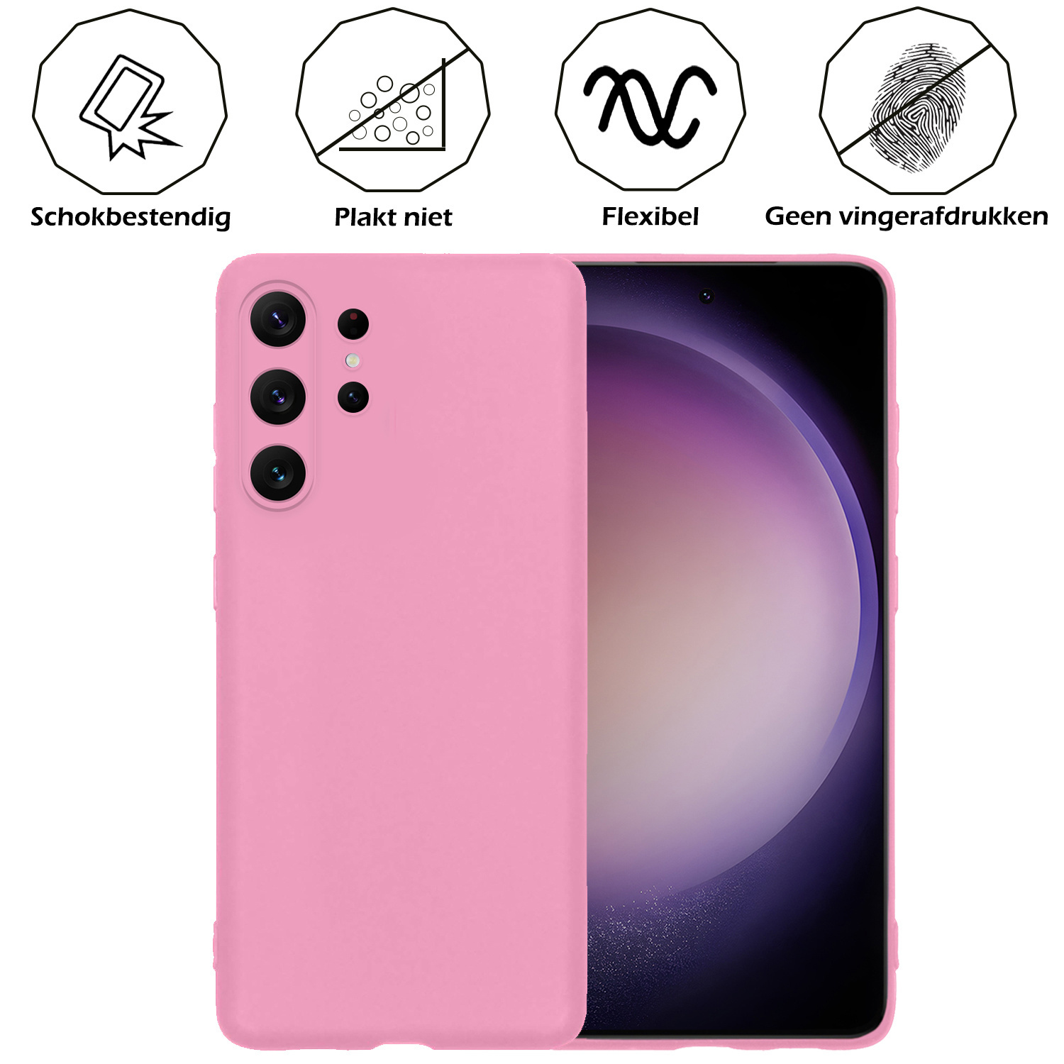 Samsung S23 Ultra Hoesje Siliconen Case Back Cover Met 2x Screenprotector Samsung Galaxy S23 Ultra Hoes Cover Silicone - Licht Roze
