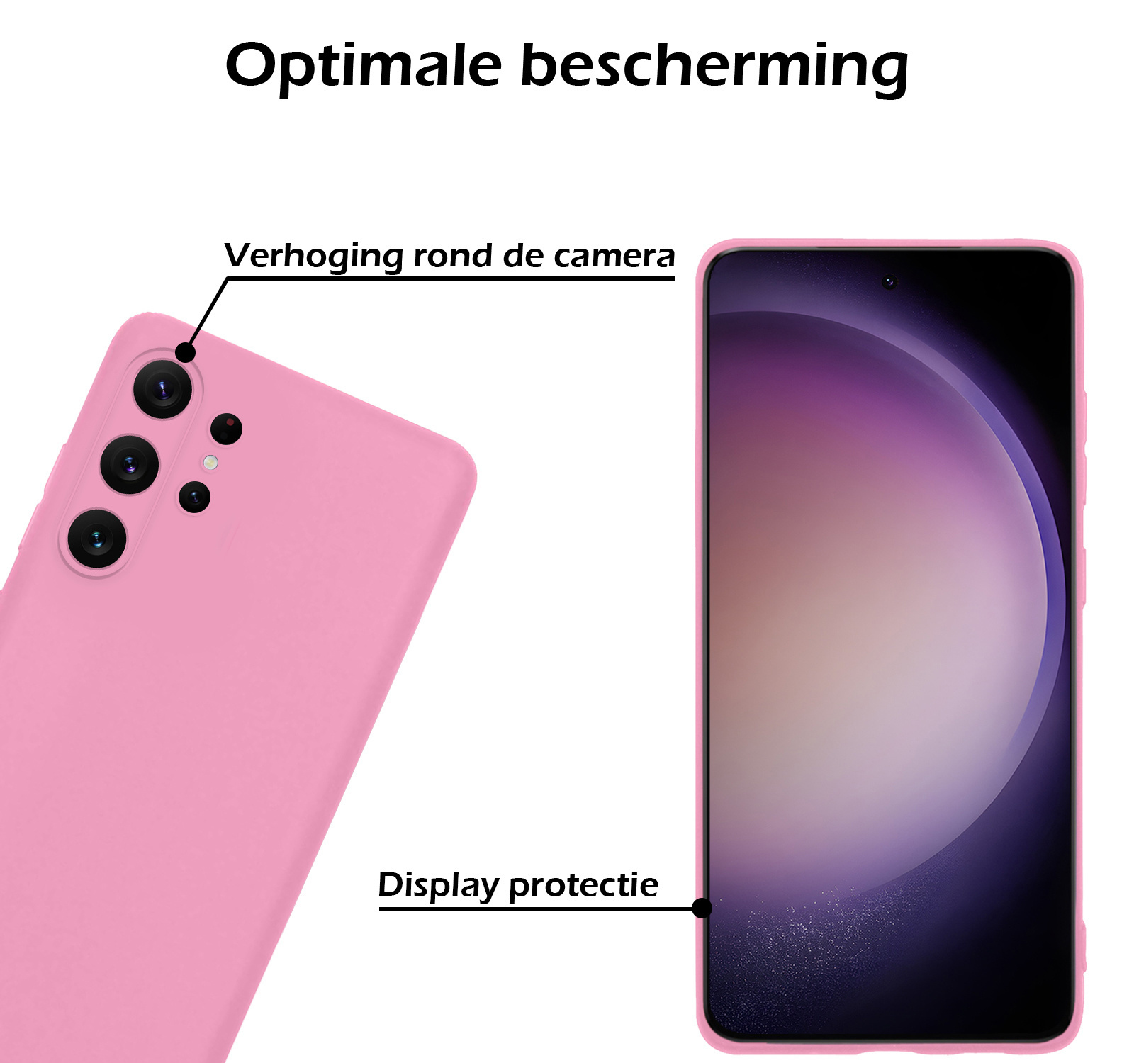 Samsung S23 Ultra Hoesje Siliconen Case Back Cover Met 2x Screenprotector Samsung Galaxy S23 Ultra Hoes Cover Silicone - Licht Roze