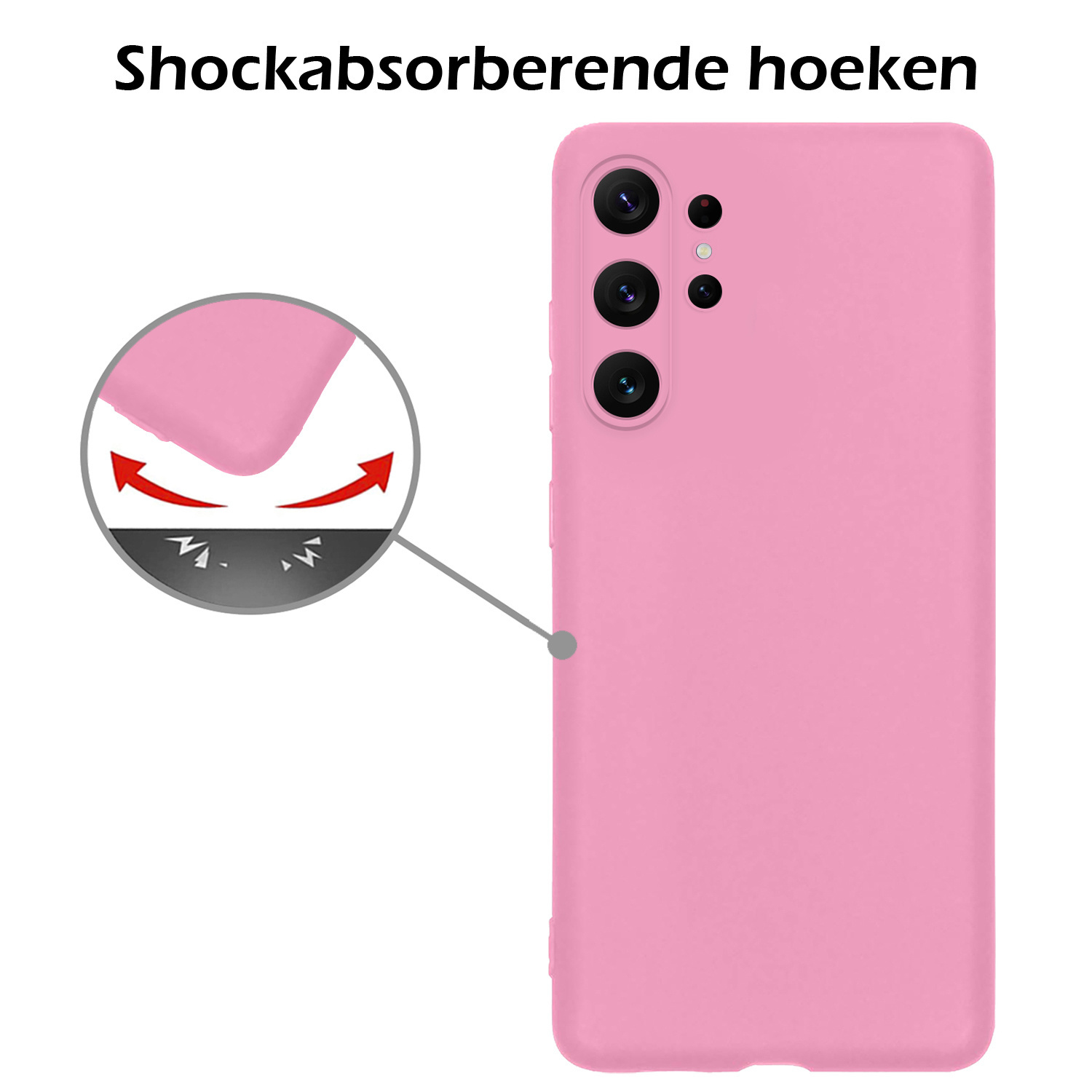 Nomfy Hoesje Geschikt voor Samsung S23 Ultra Hoesje Siliconen Cover Case Met 2x Screenprotector - Hoes Geschikt voor Samsung Galaxy S23 Ultra Hoes Back Case - Lichtroze