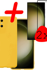 BASEY. Hoes Geschikt voor Samsung S23 Ultra Hoesje Siliconen Back Cover Case Met 2x Screenprotector - Hoesje Geschikt voor Samsung Galaxy S23 Ultra Hoes Cover Hoesje - Geel