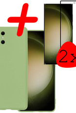 BASEY. Hoes Geschikt voor Samsung S23 Ultra Hoesje Siliconen Back Cover Case Met 2x Screenprotector - Hoesje Geschikt voor Samsung Galaxy S23 Ultra Hoes Cover Hoesje - Groen