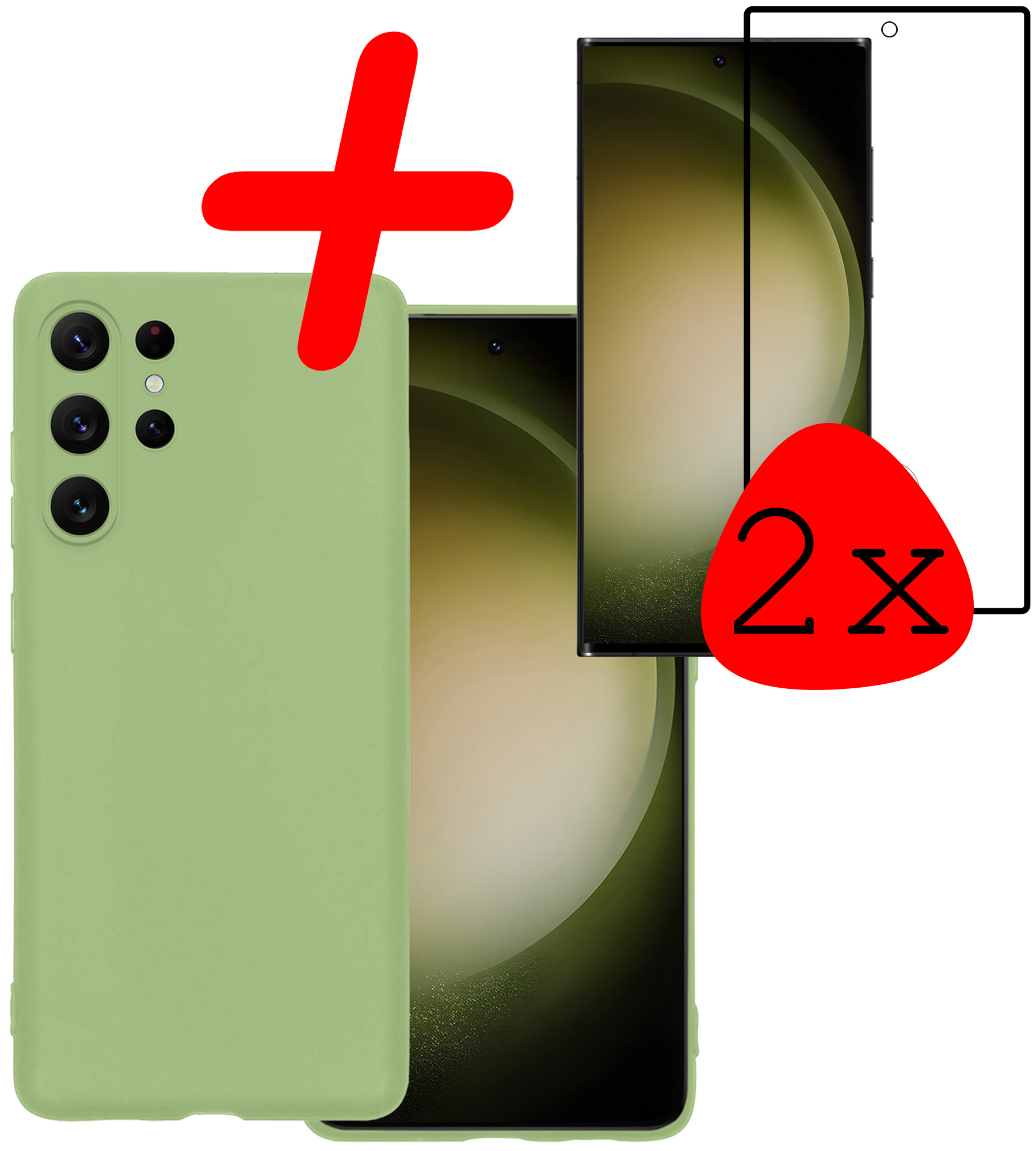 BASEY. Hoes Geschikt voor Samsung S23 Ultra Hoesje Siliconen Back Cover Case Met 2x Screenprotector - Hoesje Geschikt voor Samsung Galaxy S23 Ultra Hoes Cover Hoesje - Groen