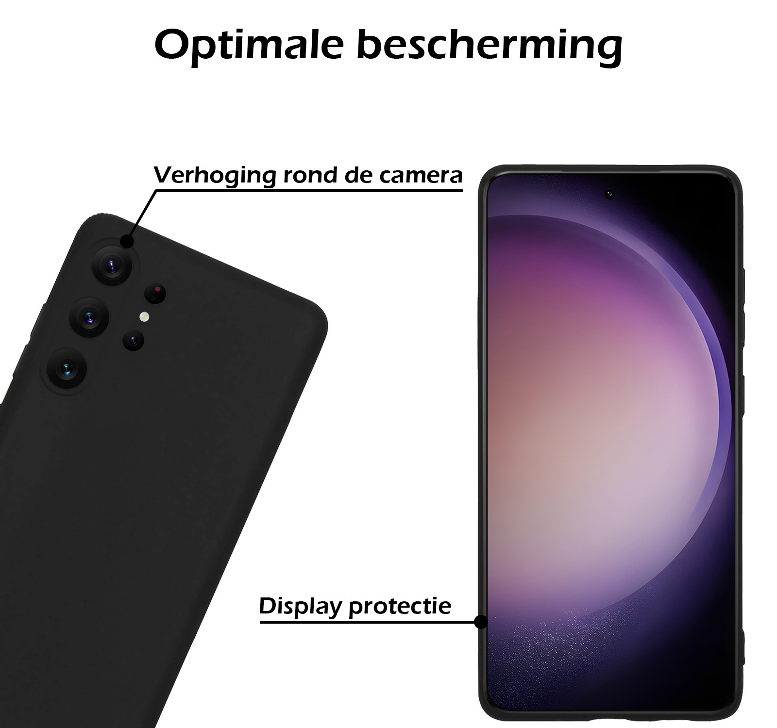 Nomfy Hoesje Geschikt voor Samsung S23 Ultra Hoesje Siliconen Cover Case Met 2x Screenprotector - Hoes Geschikt voor Samsung Galaxy S23 Ultra Hoes Back Case - Zwart