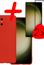 BASEY. Hoes Geschikt voor Samsung S23 Ultra Hoesje Siliconen Back Cover Case Met 2x Screenprotector - Hoesje Geschikt voor Samsung Galaxy S23 Ultra Hoes Cover Hoesje - Rood