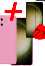 BASEY. Hoes Geschikt voor Samsung S23 Ultra Hoesje Siliconen Back Cover Case Met 2x Screenprotector - Hoesje Geschikt voor Samsung Galaxy S23 Ultra Hoes Cover Hoesje - Lichtroze