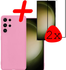 BASEY. BASEY. Samsung Galaxy S23 Ultra Hoesje Siliconen Met 2x Screenprotector - Lichtroze
