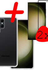 BASEY. Hoes Geschikt voor Samsung S23 Ultra Hoesje Siliconen Back Cover Case Met 2x Screenprotector - Hoesje Geschikt voor Samsung Galaxy S23 Ultra Hoes Cover Hoesje - Transparant