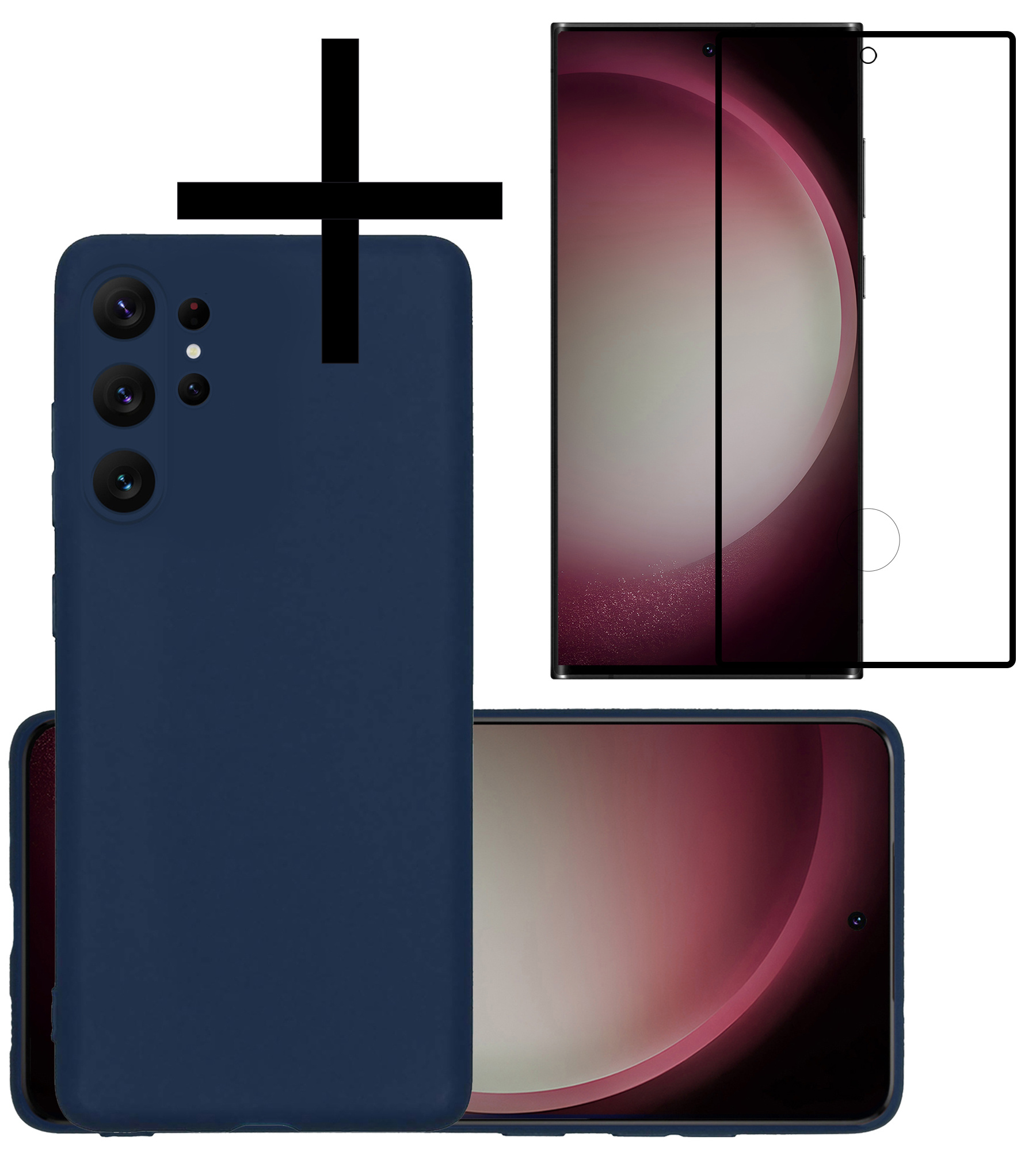 NoXx Hoes Geschikt voor Samsung S23 Ultra Hoesje Cover Siliconen Back Case Hoes Met Screenprotector - Donkerblauw