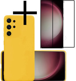 NoXx NoXx Samsung Galaxy S23 Ultra Hoesje Siliconen Met Screenprotector - Geel