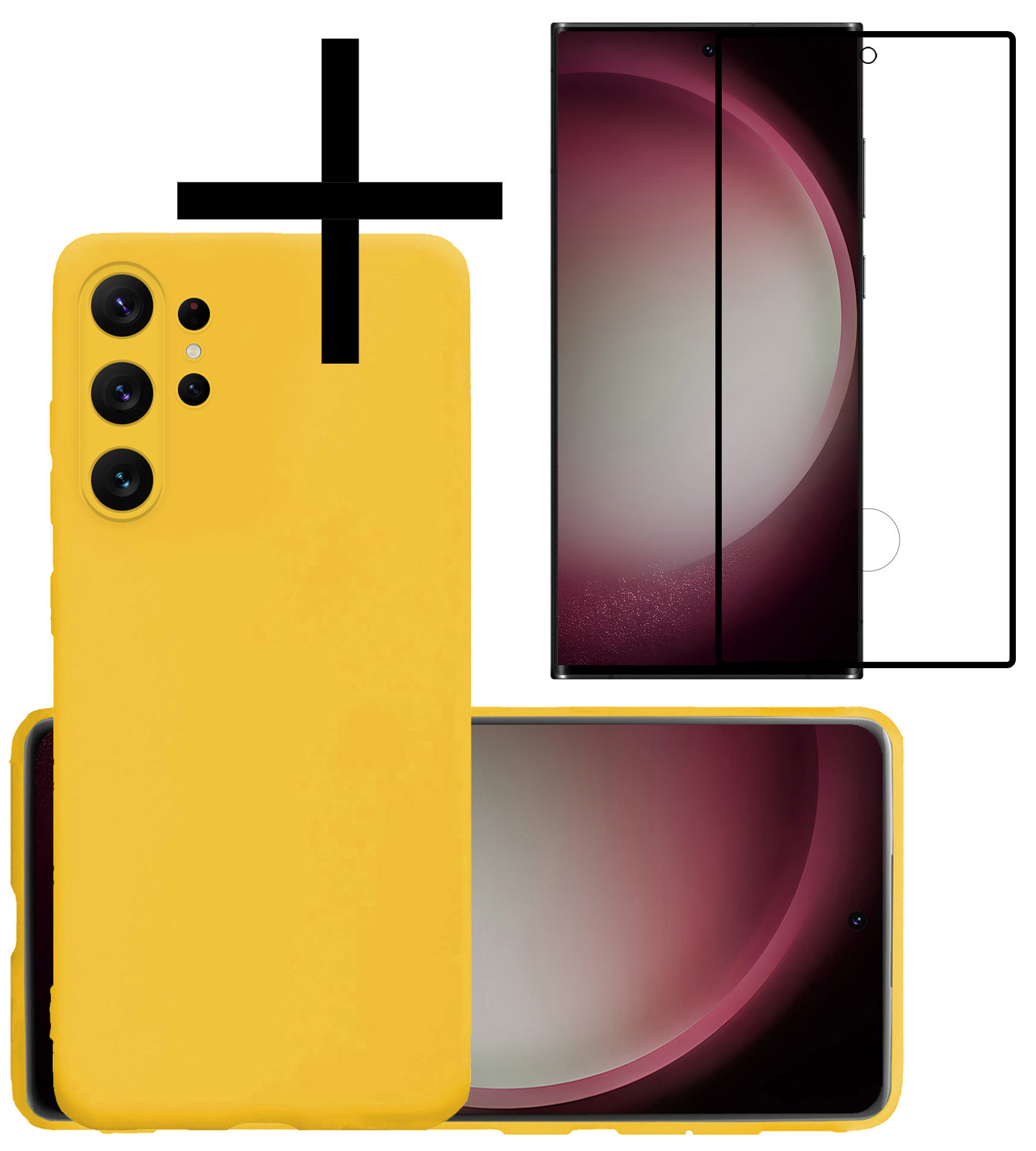 NoXx Hoes Geschikt voor Samsung S23 Ultra Hoesje Cover Siliconen Back Case Hoes Met Screenprotector - Geel