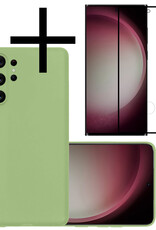NoXx Hoes Geschikt voor Samsung S23 Ultra Hoesje Cover Siliconen Back Case Hoes Met Screenprotector - Groen