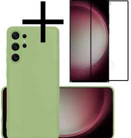 NoXx NoXx Samsung Galaxy S23 Ultra Hoesje Siliconen Met Screenprotector - Groen
