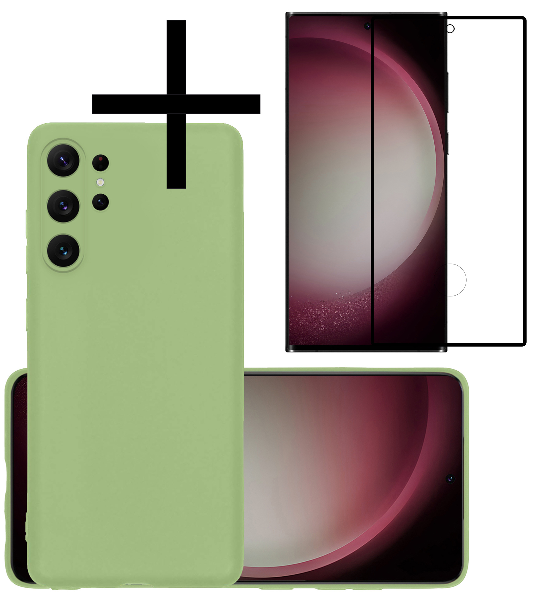 NoXx Hoes Geschikt voor Samsung S23 Ultra Hoesje Cover Siliconen Back Case Hoes Met Screenprotector - Groen