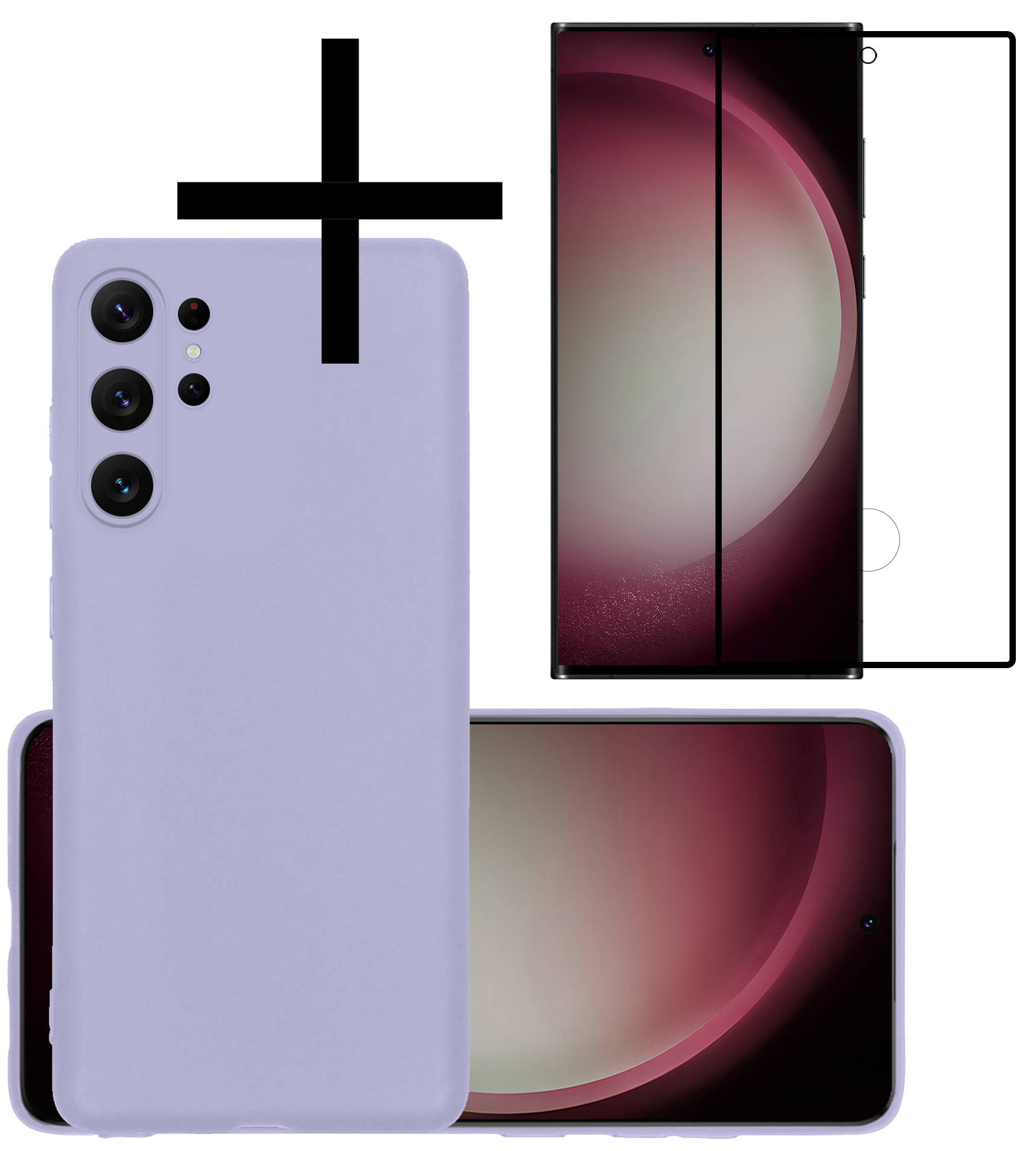 NoXx Hoes Geschikt voor Samsung S23 Ultra Hoesje Cover Siliconen Back Case Hoes Met Screenprotector - Lila