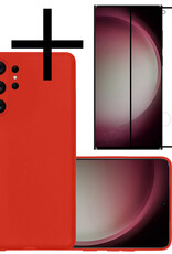 NoXx Hoes Geschikt voor Samsung S23 Ultra Hoesje Cover Siliconen Back Case Hoes Met Screenprotector - Rood