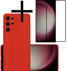 NoXx NoXx Samsung Galaxy S23 Ultra Hoesje Siliconen Met Screenprotector - Rood
