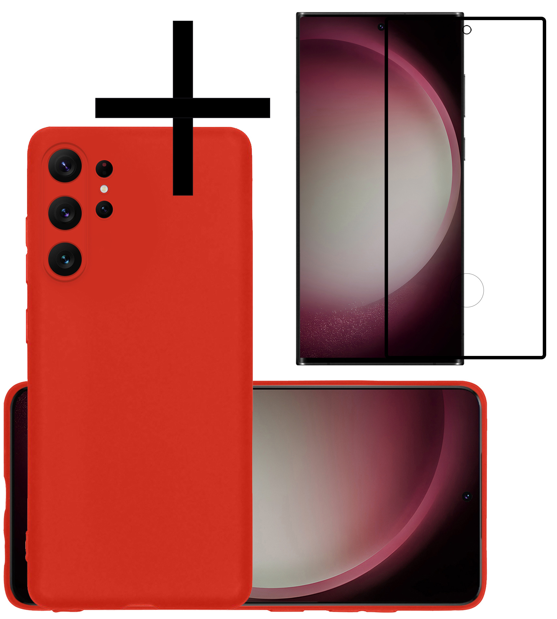 NoXx Hoes Geschikt voor Samsung S23 Ultra Hoesje Cover Siliconen Back Case Hoes Met Screenprotector - Rood